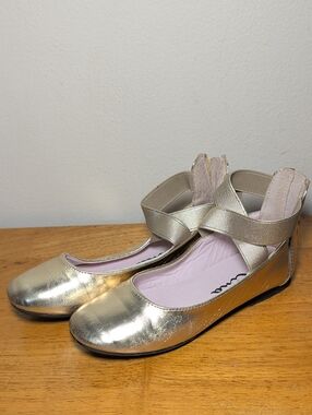 Nina Marissa Metallic Gold Ballet Flats with Elastic Cross-Strap Girls Size 13